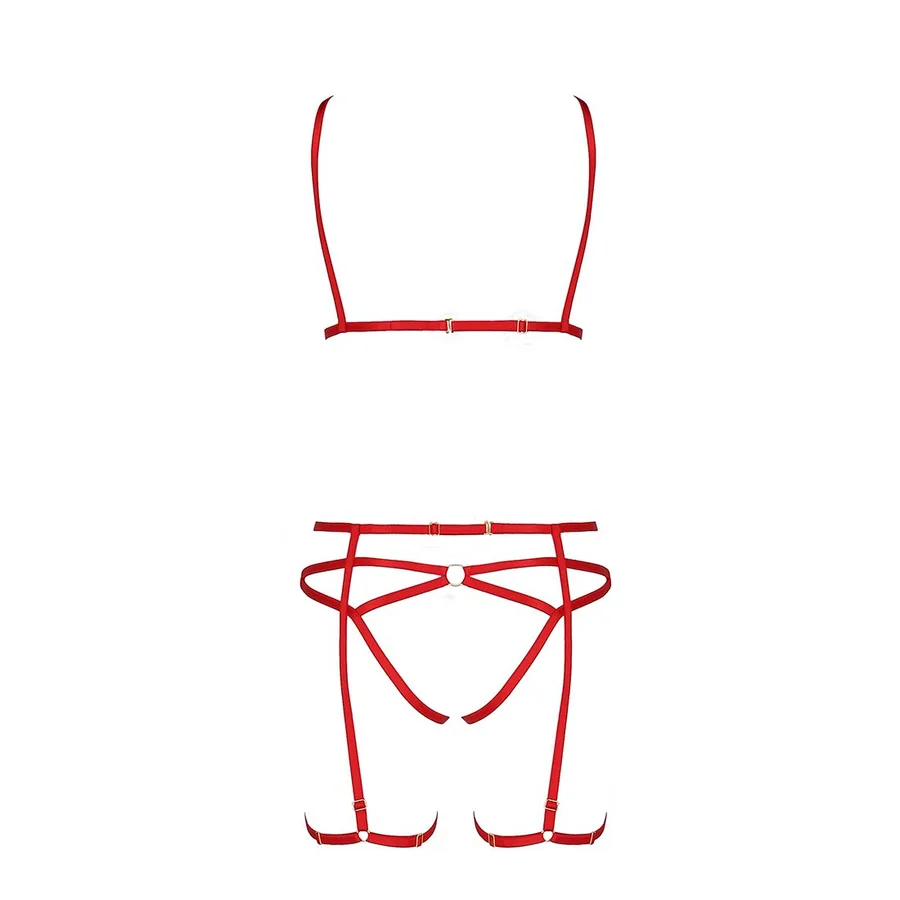 Комплект белья Passion Exclusive MAGALI SET OpenBra S/M, red, стрэпы, лиф, трусики и пояс