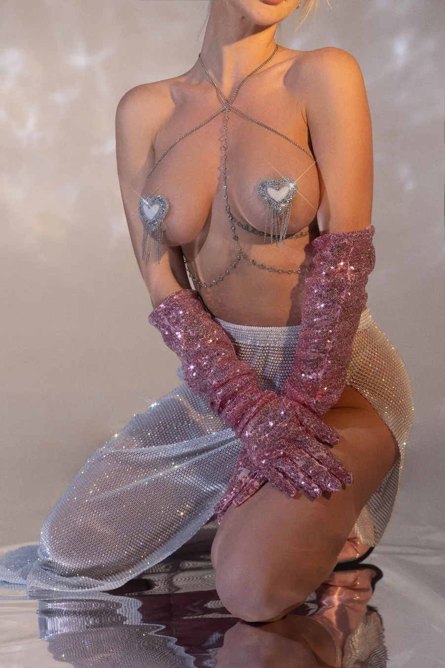 Пестис-сердечки с кисточками и чокером JSY Nipple Sticker AC8021 Sliver