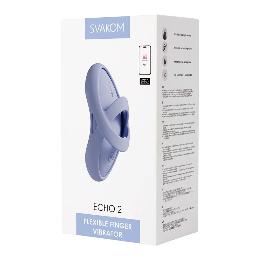 Смарт-вибратор для клитора Svakom Echo 2 Sky Blue, подогрев до 38 °C, съемная насадка на палец