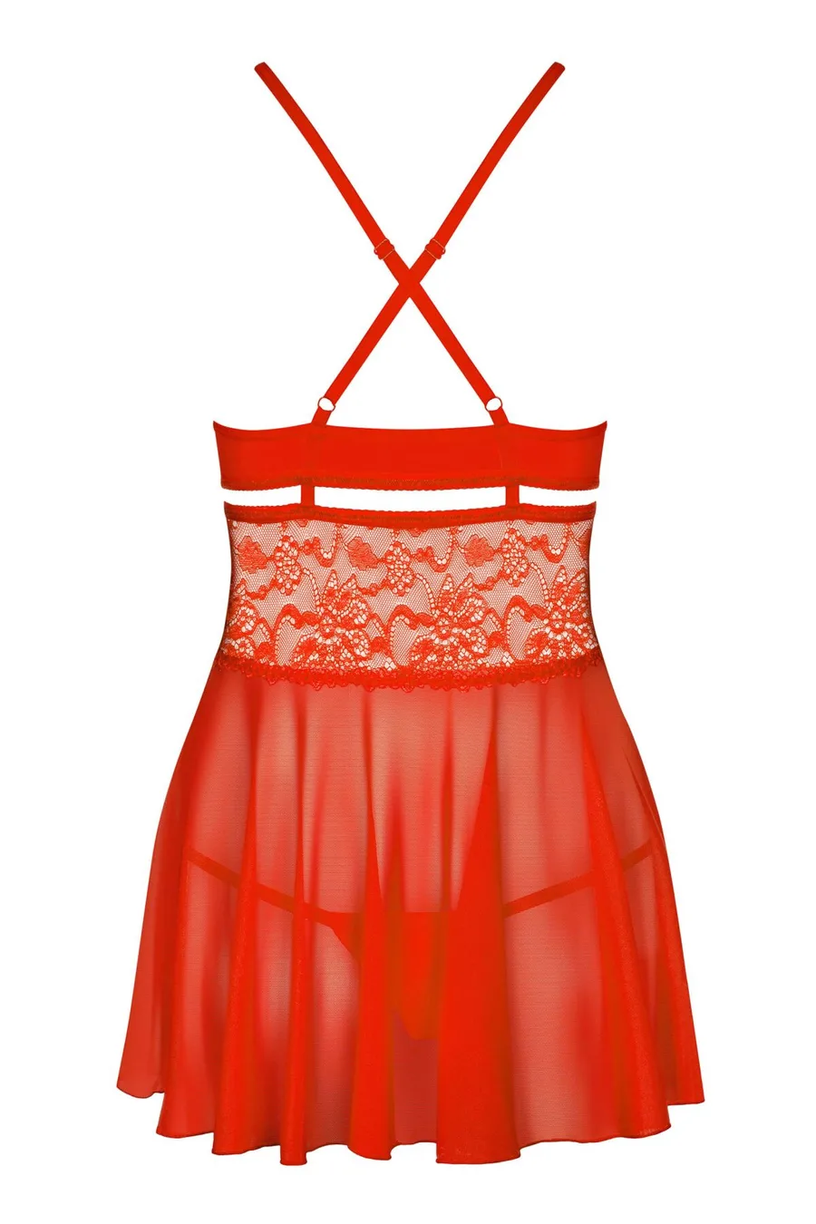 Бебі-дол Obsessive 838-BAB-3 babydoll & thong, S/M, червоний, мереживний ліф, стрінги в комплекті