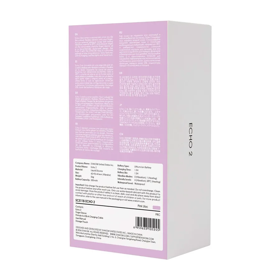 Смарт-вибратор для клитора Svakom Echo 2 Pink Lilac, подогрев до 38 °C, съемная насадка на палец