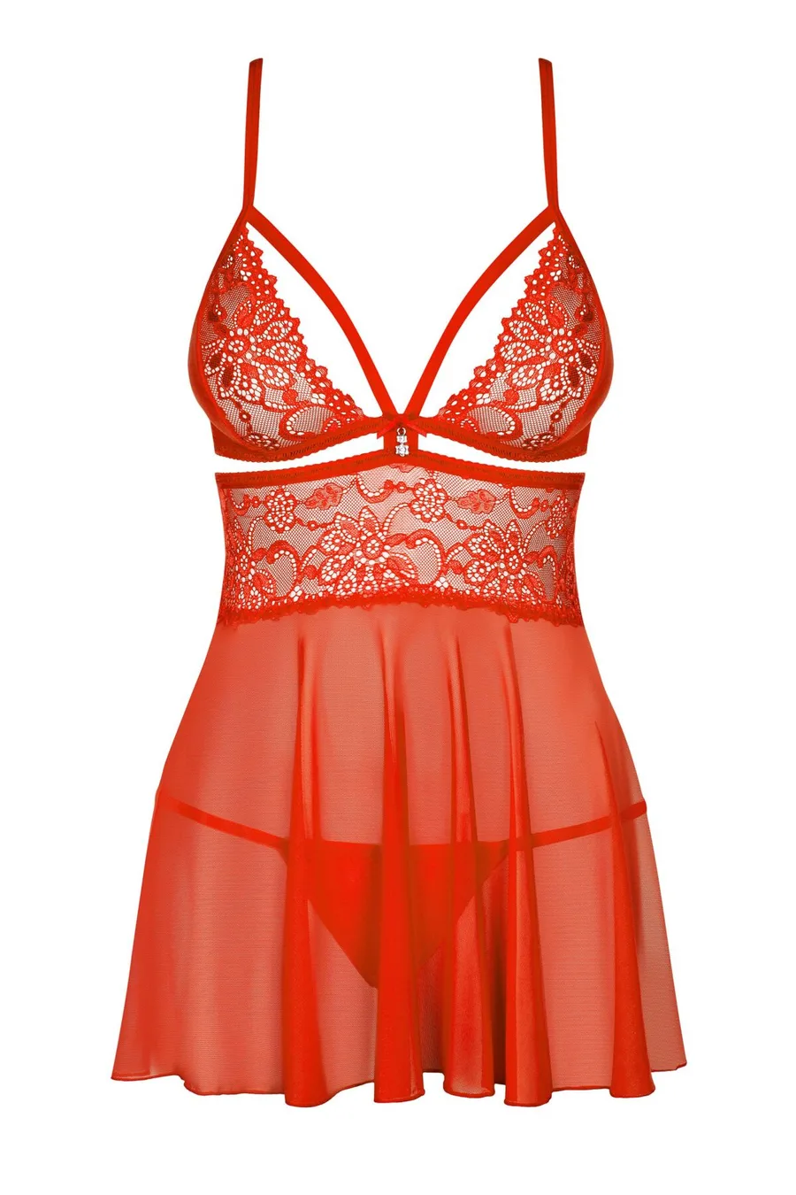 Бэби-долл Obsessive 838-BAB-3 babydoll & thong, L/XL, красный, кружевной лиф, стринги в комплекте
