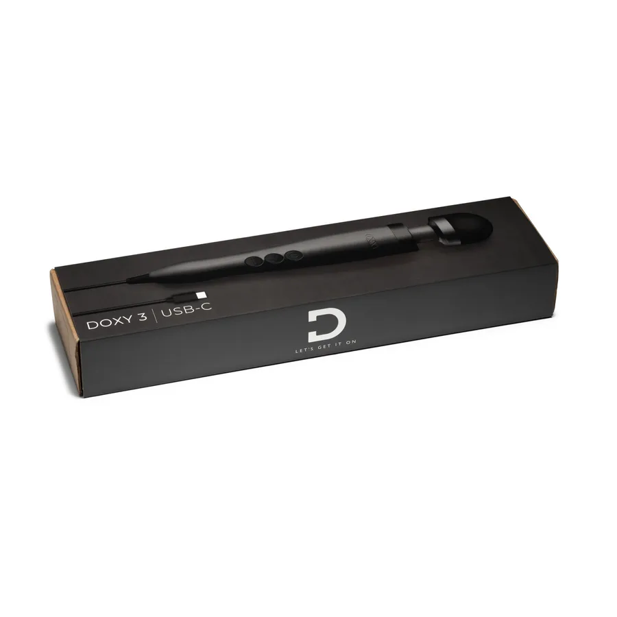 Вибромассажер DOXY3 USB-C Massager MATTE BLACK, кабель USB-C, регулируемая интенсивность, компактный