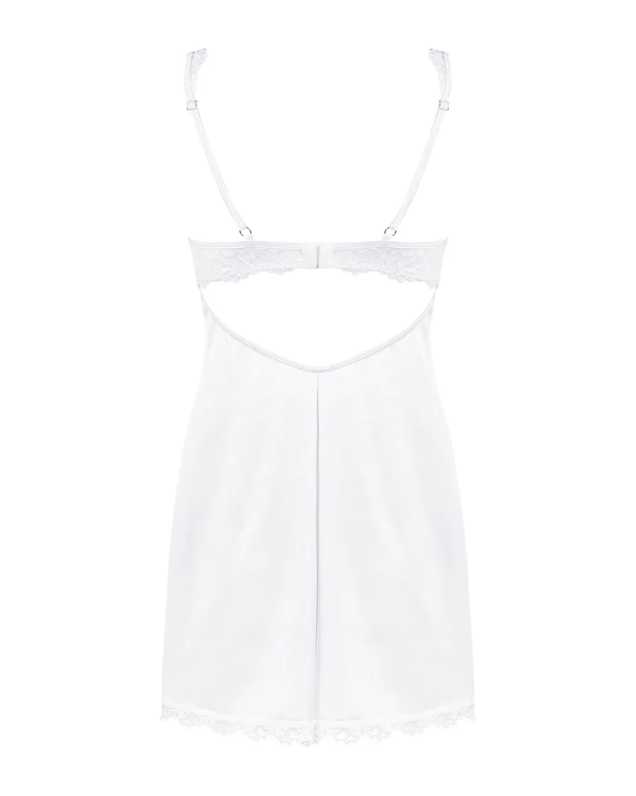 Сорочка Obsessive Amor Blanco underwire chemise & thong, S/M, белая, кружевной лиф, стринги в наборе