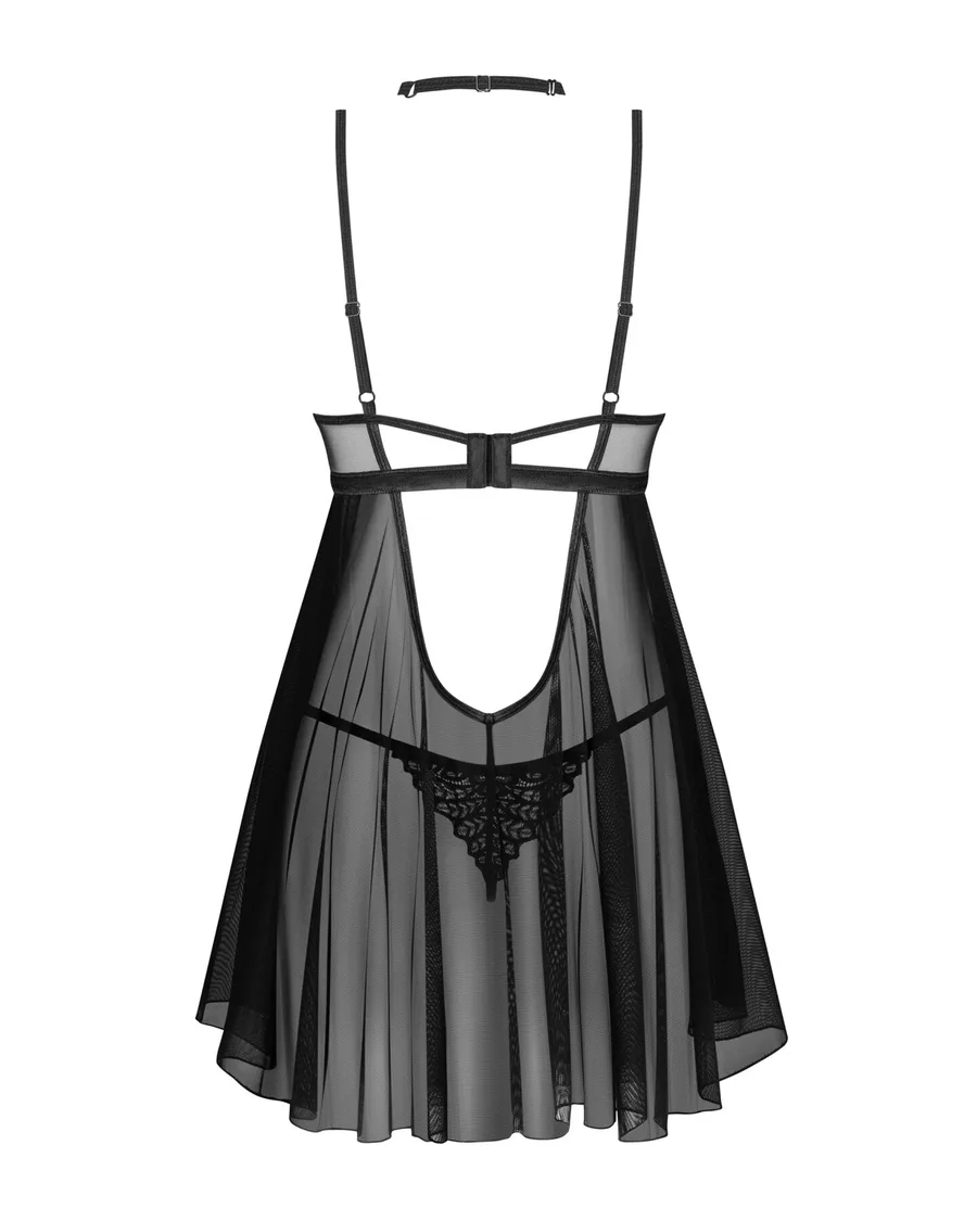 Бэби-долл Obsessive Donarella babydoll & thong, XS/S, кружевной лиф, чокер и стринги в комплекте