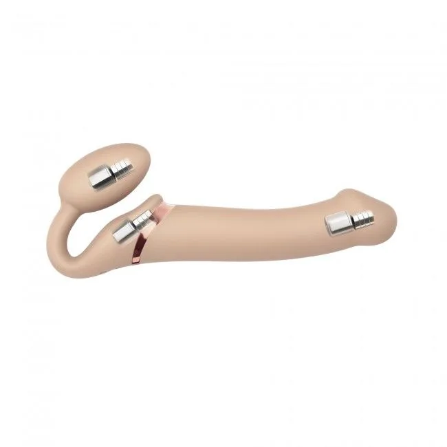 Безремінний страпон з вібрацією Strap-On-Me Vibrating Flesh L, діаметр 4,2 см, пульт ДК, регульований