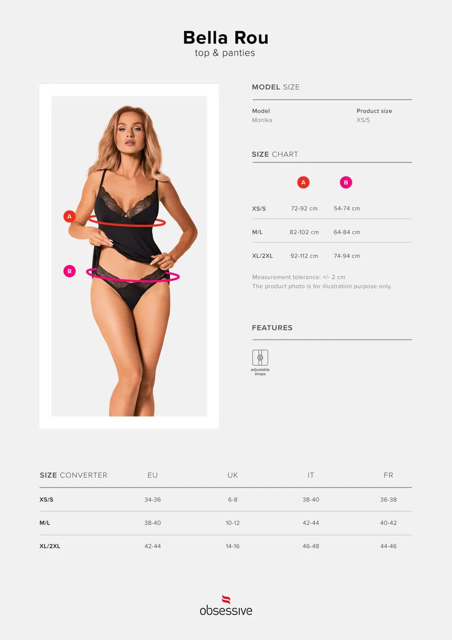 Топ и трусики Obsessive Bella Rou top & panties M/L, топ, трусики