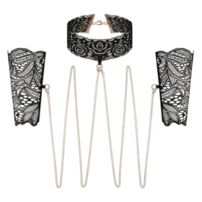 Мереживні наручники та комір Rosy Gold - Lace Cuffs and Collar - Black