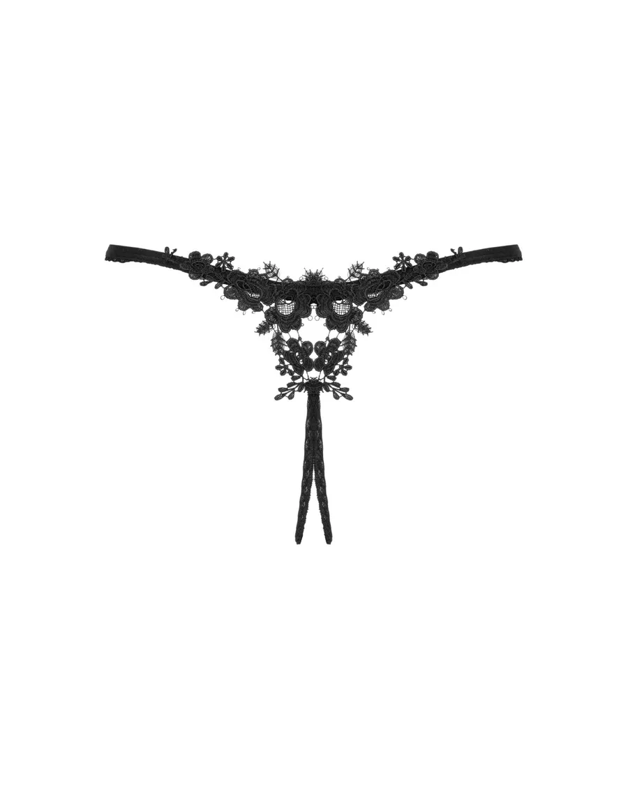 Прозорі стрінги з доступом Obsessive Celia Noir crotchless thong XL/2XL