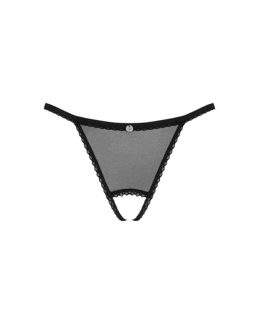Прозорі стрінги з доступом Obsessive Celia Noir crotchless thong XL/2XL