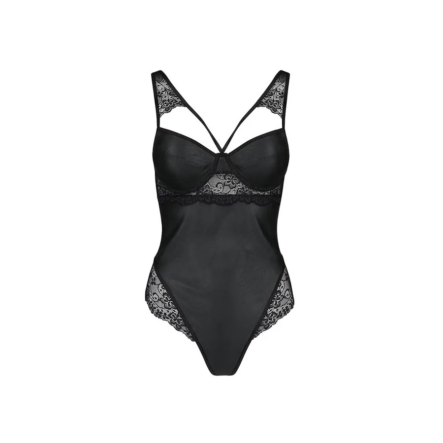Боди из эко-кожи и кружева Passion LOONA BODY L/XL, black