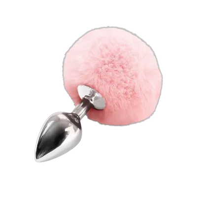 Металева анальна пробка М Art of Sex - Metal Butt plug Rabbit Tail Soft pink, діаметр 3,4 см