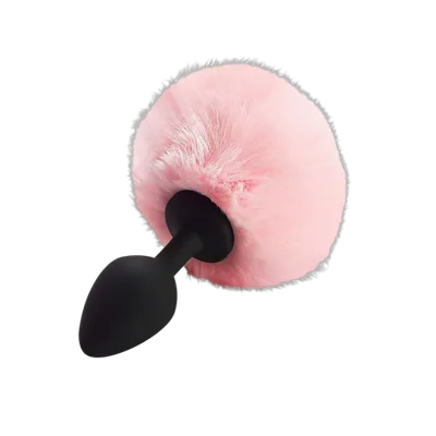 Силіконова анальна пробка М Art of Sex - Silicone Butt plug Rabbit Tail Pink, діаметр 3,5 см
