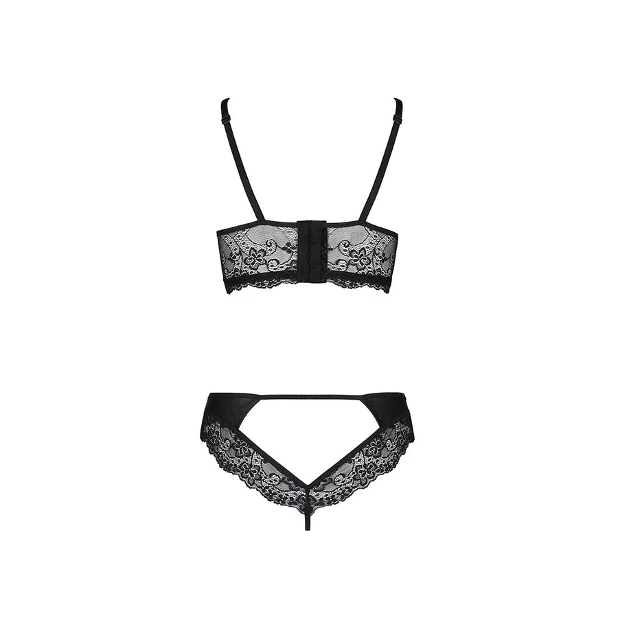 Комплект з еко-шкіри та мережива Passion LOONA SET XXL/XXXL, black, бра і трусики