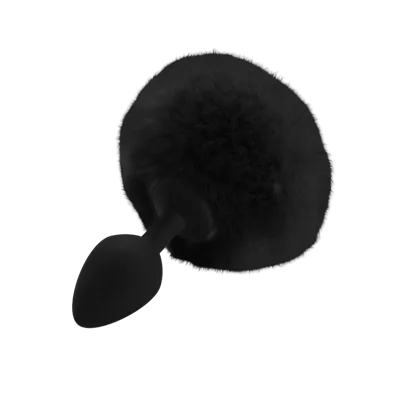 Силіконова анальна пробка М Art of Sex - Silicone Butt plug Rabbit Tail Black, діаметр 3,5 см