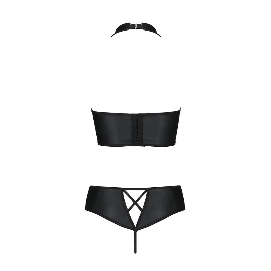 Комплект из эко-кожи Passion NANCY BIKINI S/M, black, бра и трусики с имитацией шнуровки