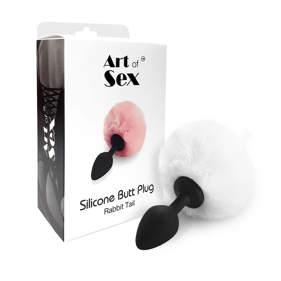 Силиконовая анальная пробка М Art of Sex - Silicone Butt plug Rabbit Tail White, диаметр 3,5 см