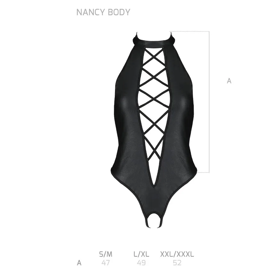 Боди из эко-кожи с имитацией шнуровки и открытым доступом Passion NANCY BODY L/XL, black