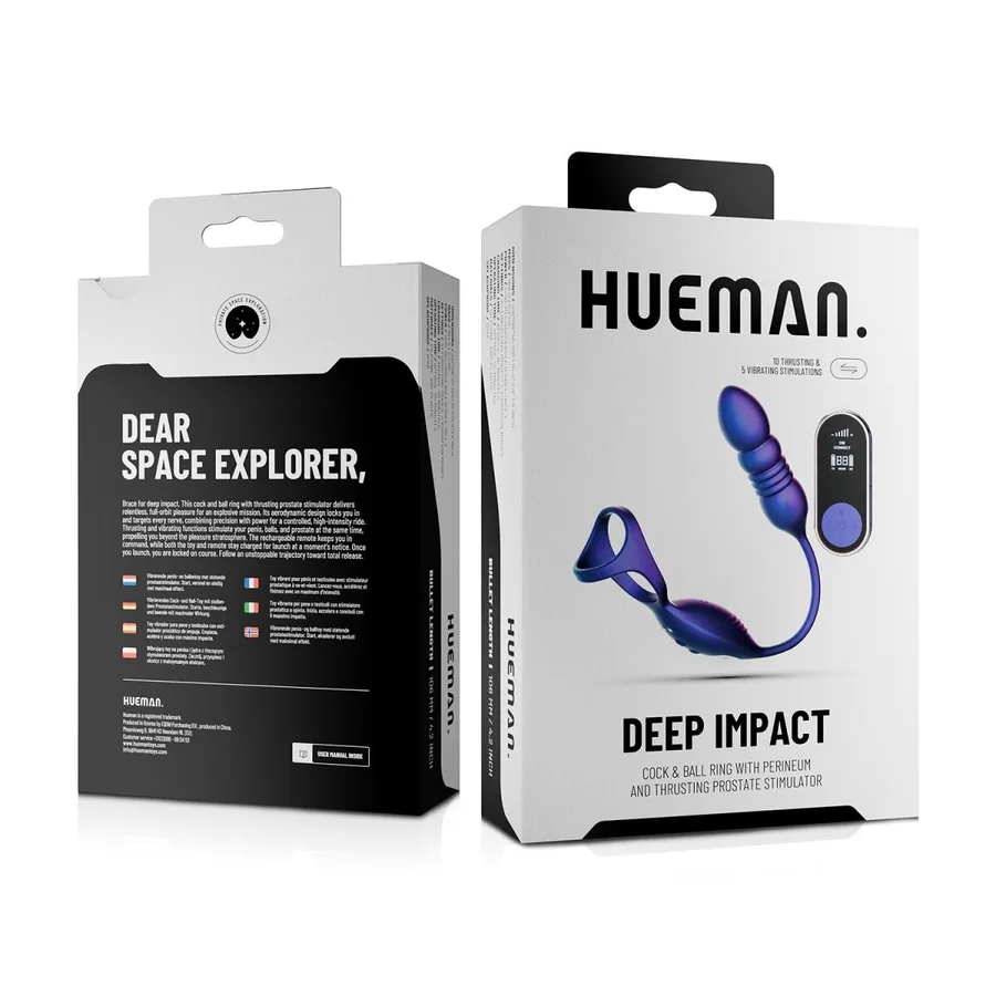 Анальний стимулятор з ерекційним кільцем Hueman Deep Impact, пульсація, масаж промежини