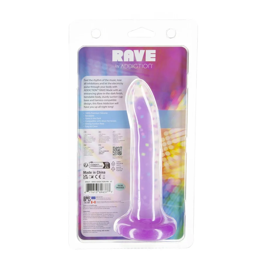 Светящийся в темноте фаллоимитатор ADDICTION Rave 8″ Glow in the Dark Dildo Purple Confetti , 20,3 см