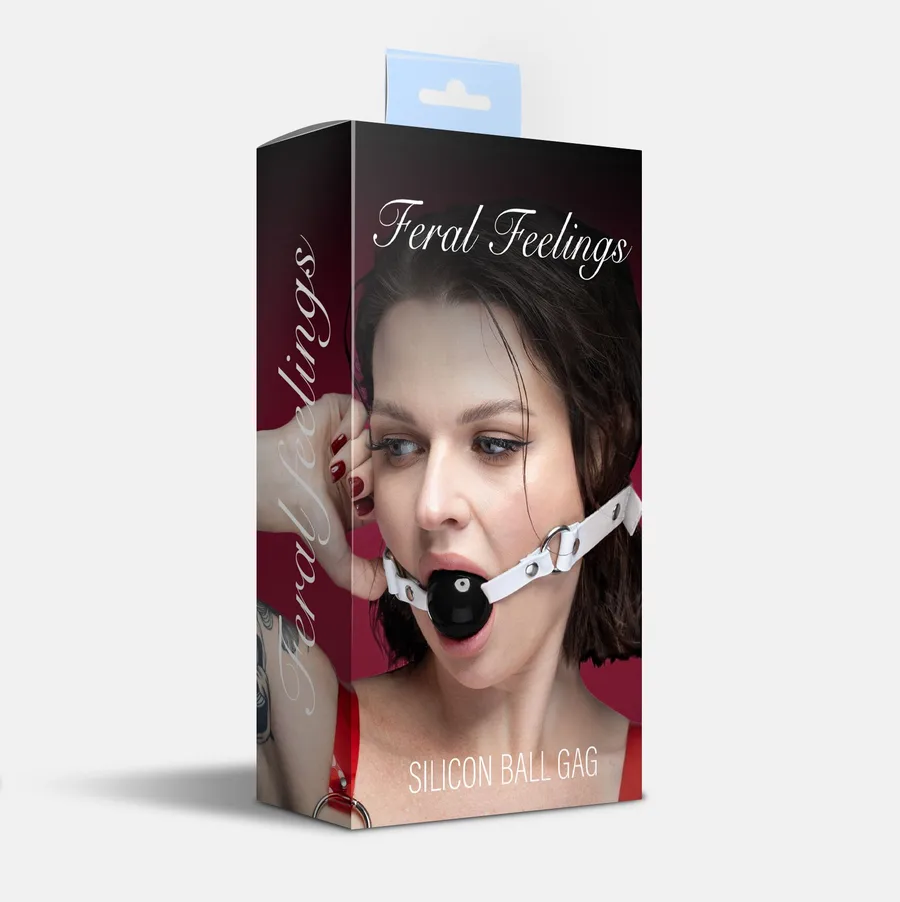Кляп силіконовий Feral Feelings Silicon Ball Gag White/Black, білий ремінець, чорна кулька