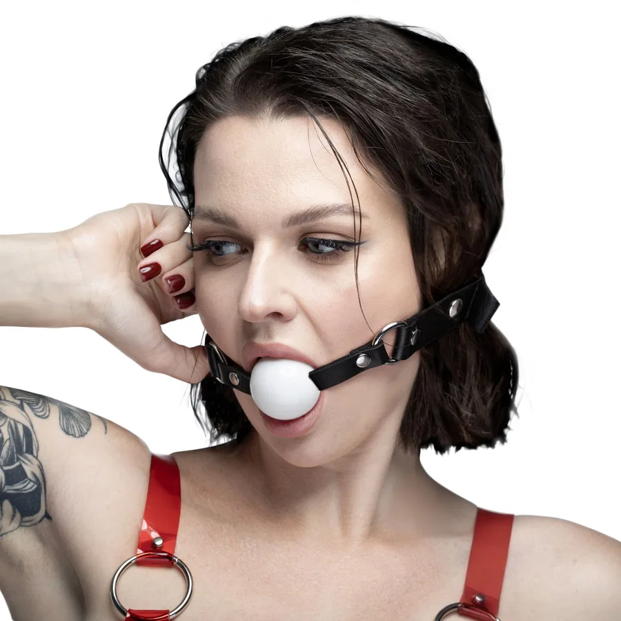 Кляп силіконовий Feral Feelings Silicon Ball Gag Black/White, чорний ремінець, біла кулька