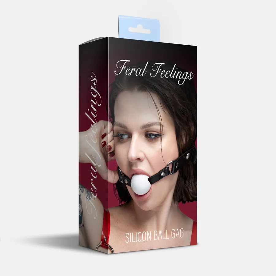 Кляп силіконовий Feral Feelings Silicon Ball Gag Black/White, чорний ремінець, біла кулька