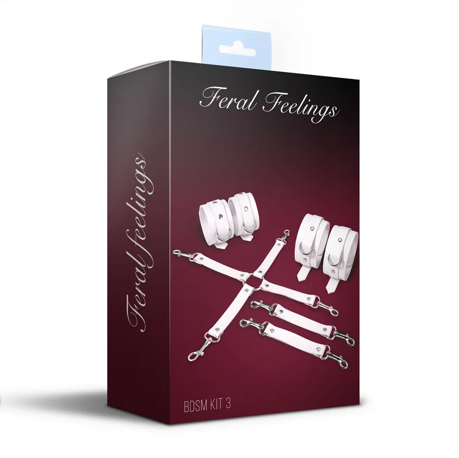 Набор для БДСМ Feral Feelings BDSM Kit 3 White, наручники, поножи, крестовина