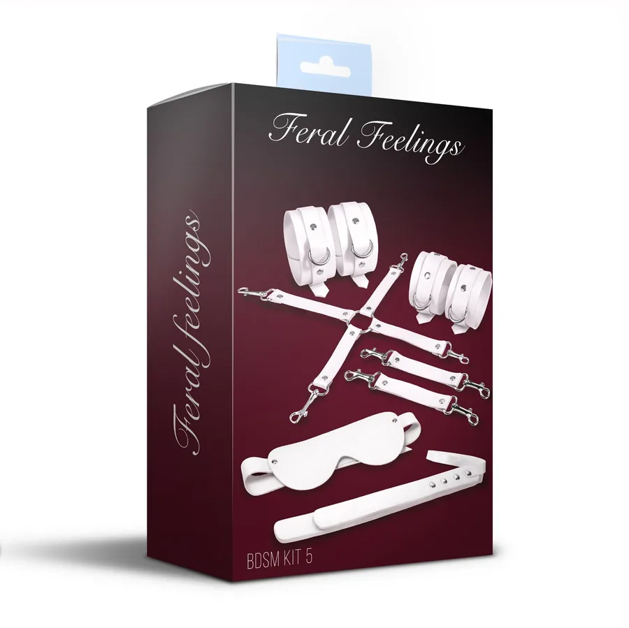 Набор Feral Feelings BDSM Kit 5 White, наручники, поножи, крестовина, маска, паддл