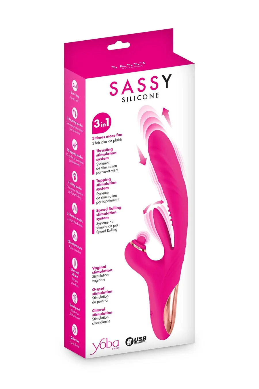 Вібратор-кролик 3в1 Yoba Sassy, вібрація, пульсація, відросток, що рухається