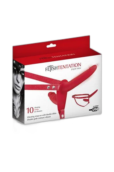 Подвійний страпон з вібрацією Fetish Tentation Vibrating Strap-On with Double Dildo Red