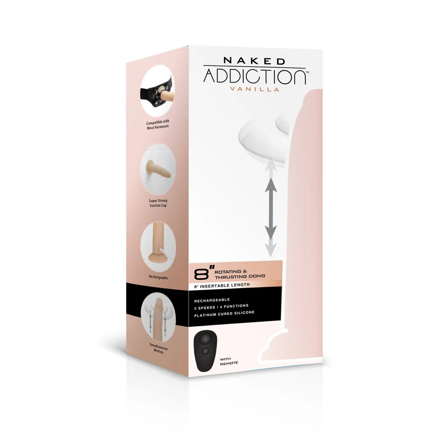Фаллоимитатор с ротацией и пульсацией Naked ADDICTION 8″ Rotating & Thrusting Dong - Vanilla