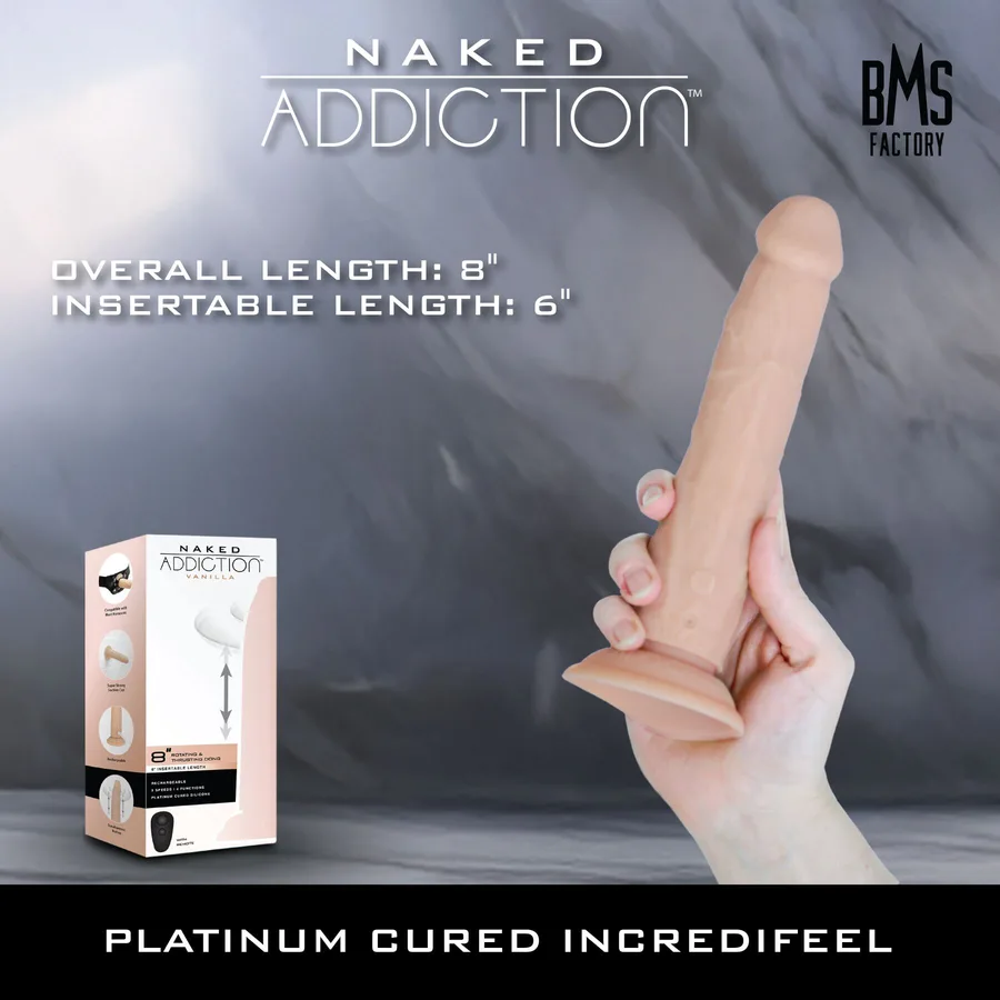 Фаллоимитатор с ротацией и пульсацией Naked ADDICTION 8″ Rotating & Thrusting Dong - Vanilla