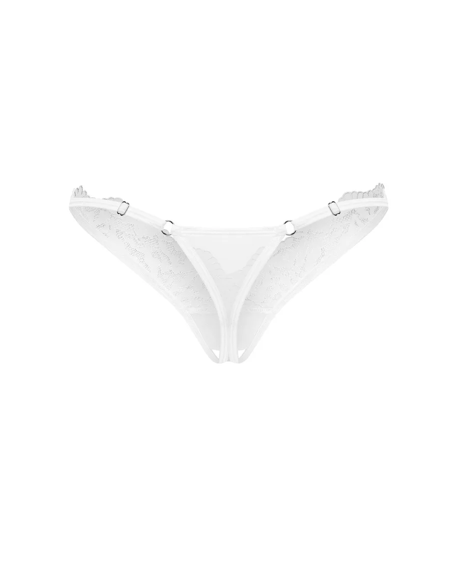Трусики-стринги с кружевом Obsessive Arrowel White crotchless thong S/M