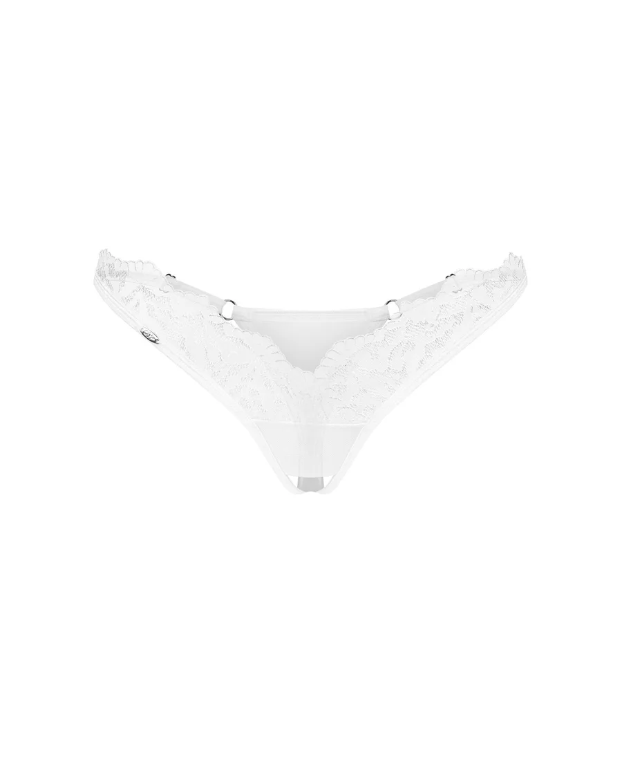 Трусики-стрінги з мереживом Obsessive Arrowel White crotchless thong 2XL/3XL