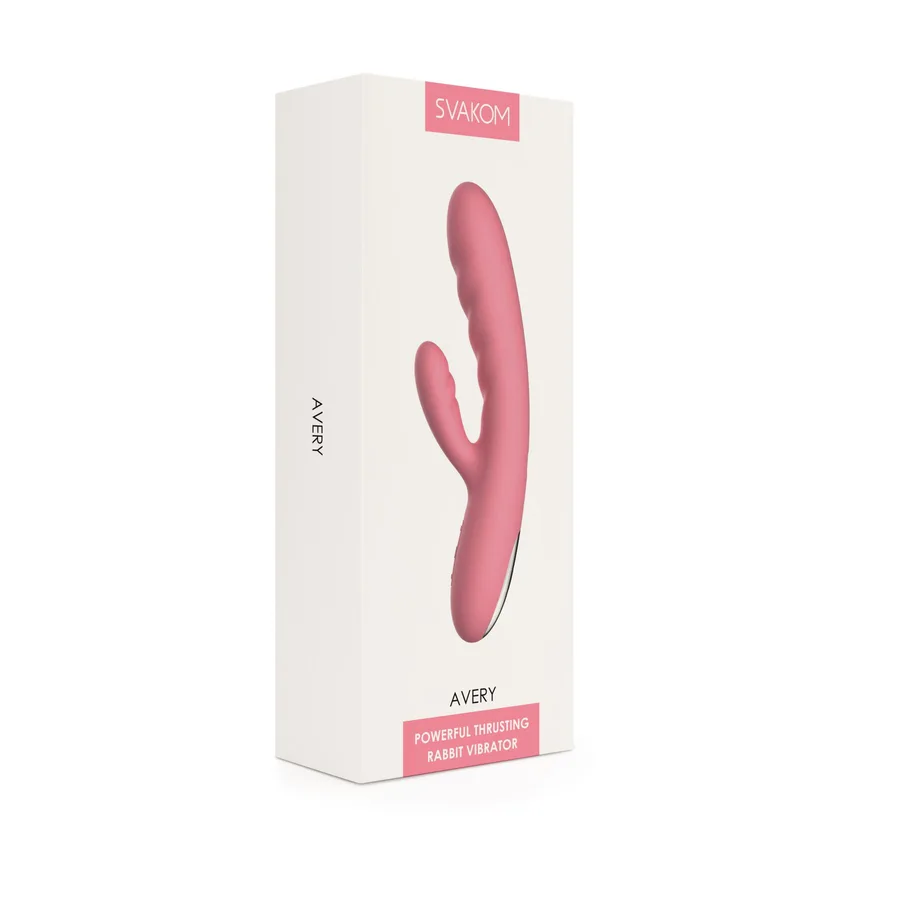 Вибратор-кролик Svakom Avery Strawberry Pink с двигающимся стволом, движение вперед-назад