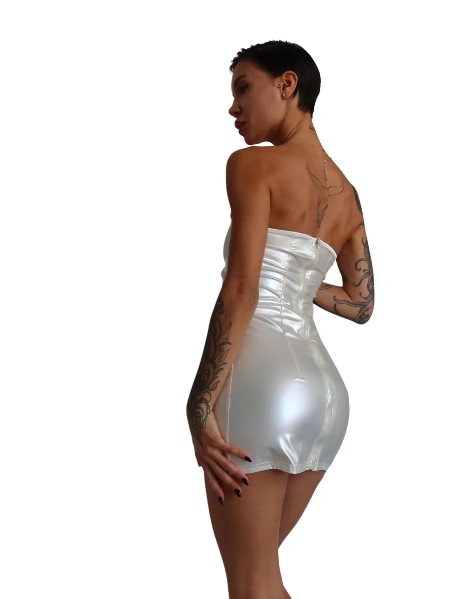 Мінісукня D&A, XS-S, white, nylon-lycra відкриті плечі з блискавкою на всю довжину