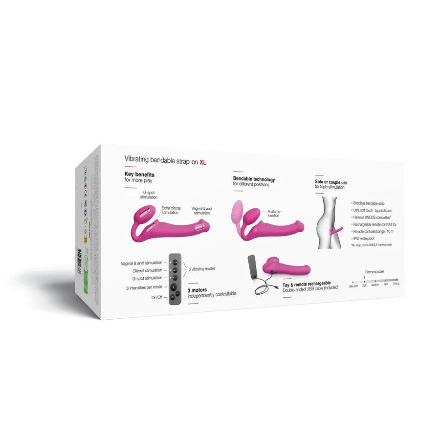 Безремінний страпон з вібрацією Strap-On-Me Vibrating Fuchsia XL, діам. 4,7см, пульт ДК, регульований