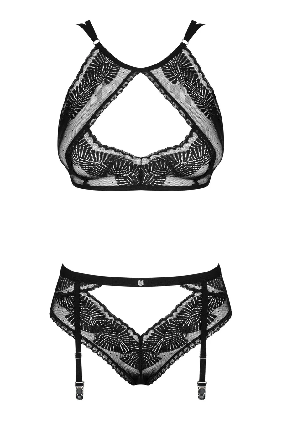 Комплект Obsessive Allastia 2-pcs set black L/XL, регулируемые бретели, многоуровневая застежка