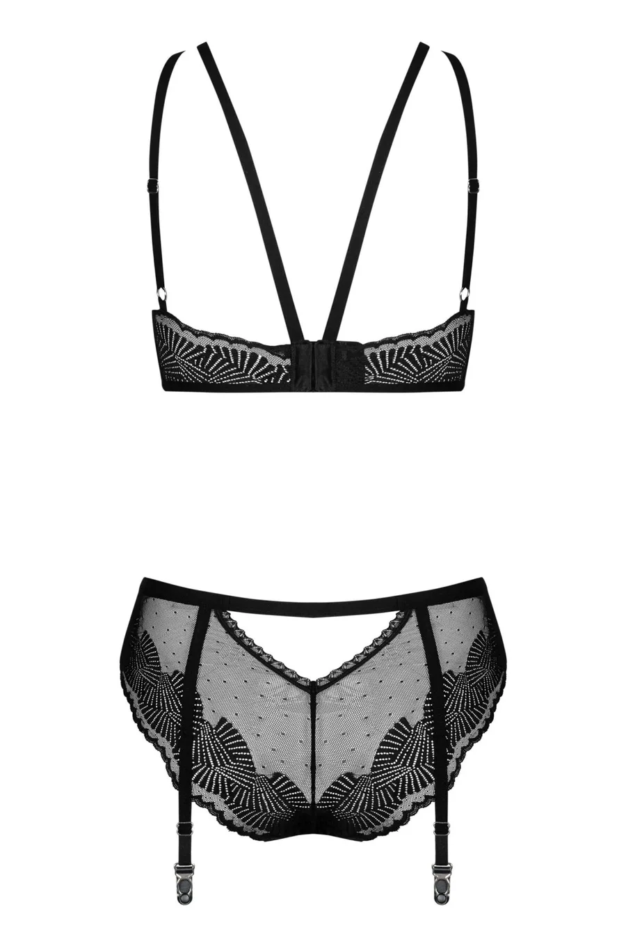Комплект Obsessive Allastia 2-pcs set black S/M, регульовані бретелі, багаторівнева застібка