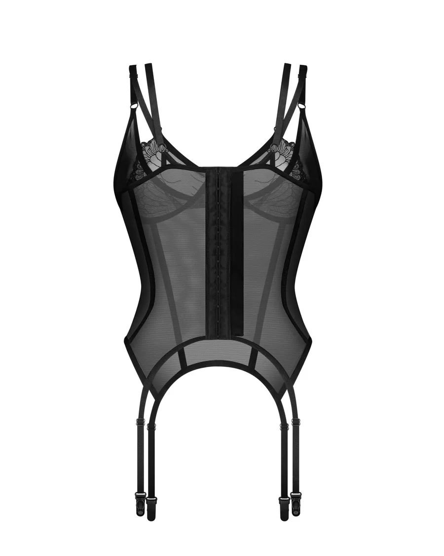 Корсет Obsessive Arrowel Black corset S/M, з підв’язками для панчіх