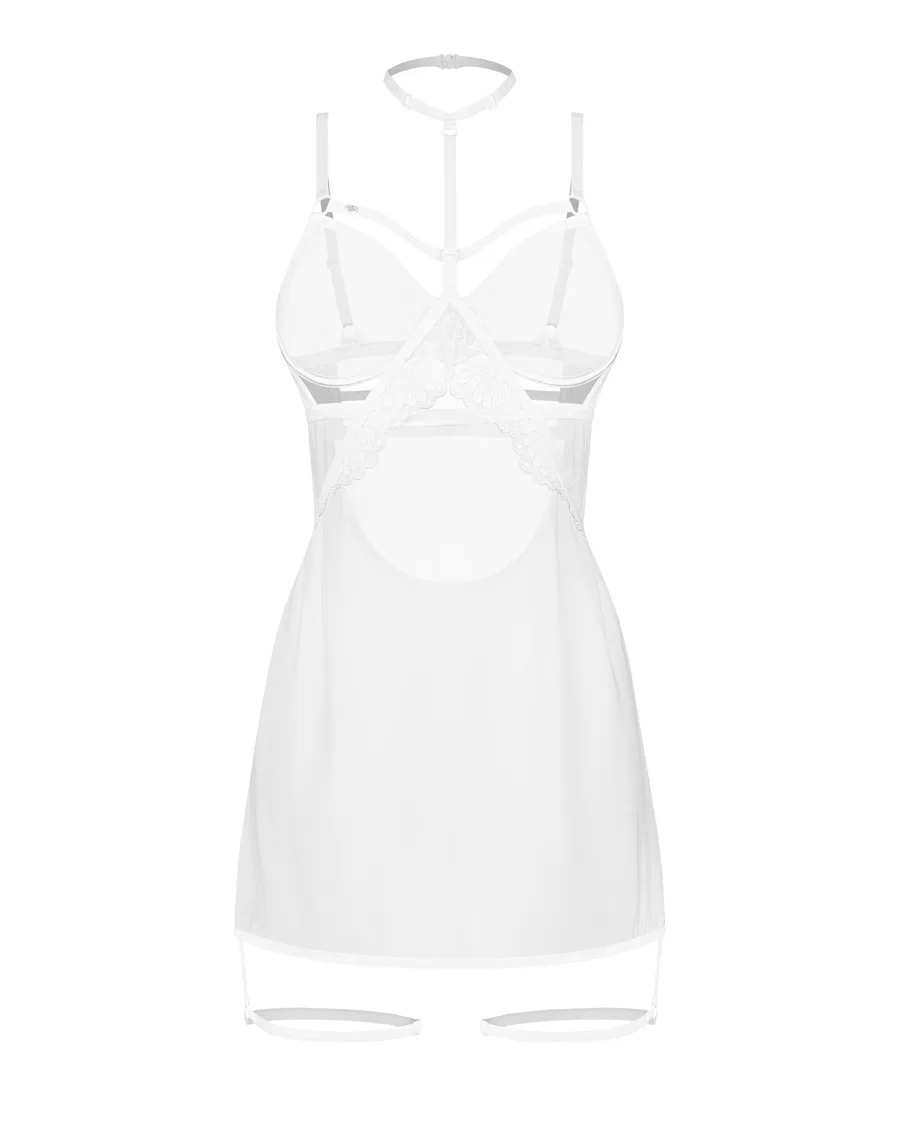 Бэби-долл Obsessive Arrowel White chemise 2XL/3XL, с декоративным чокером и гартерами