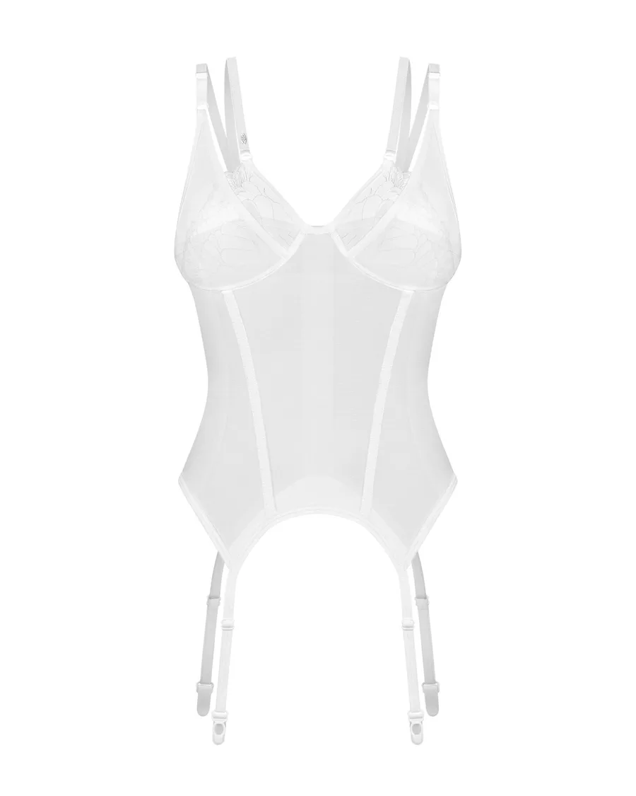 Корсет Obsessive Arrowel White corset 2XL/3XL, с подвязками для чулок