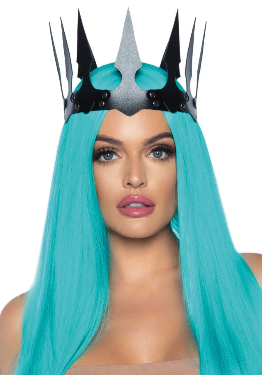 Корона злой королевы Leg Avenue Faux leather spiked crown Black, искусственная кожа, заклепки