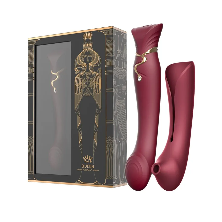 Смартвибратор 3в1 Zalo — Queen Set Wine Red, пульсирующая жемчужина и вакуум, кристалл Swarovski