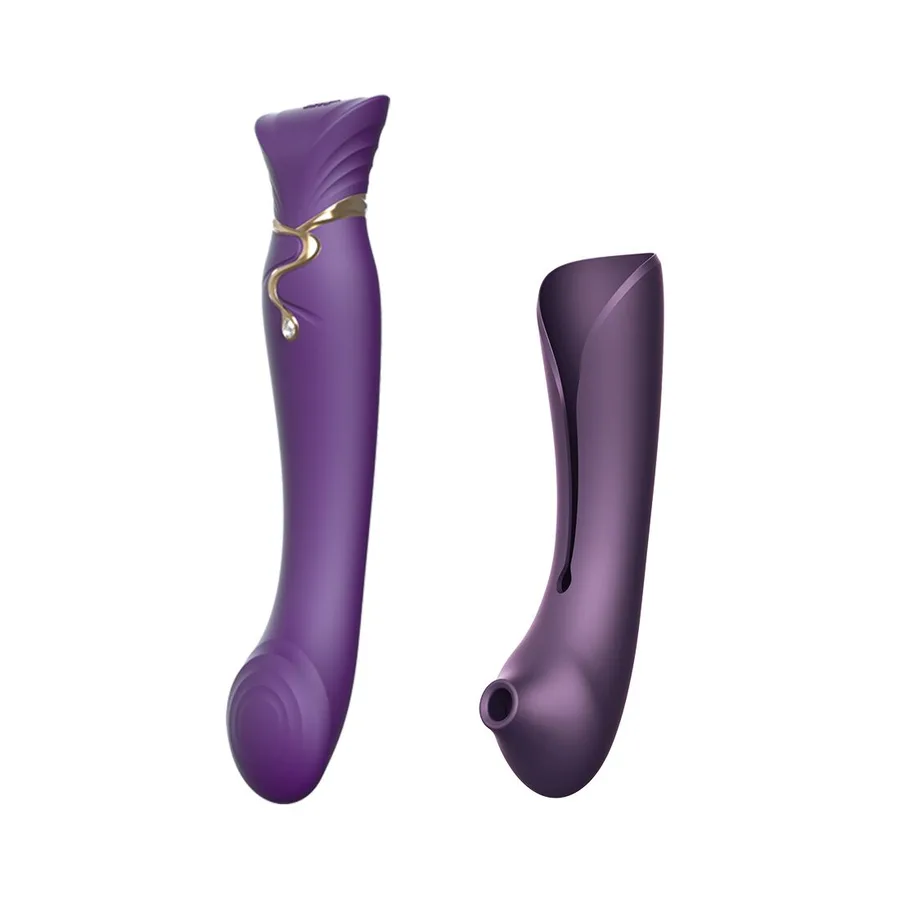 Смартвибратор 3в1 Zalo — Queen Set Twilight Purple, пульсирующая жемчужина и вакуум, кристалл Swarovski