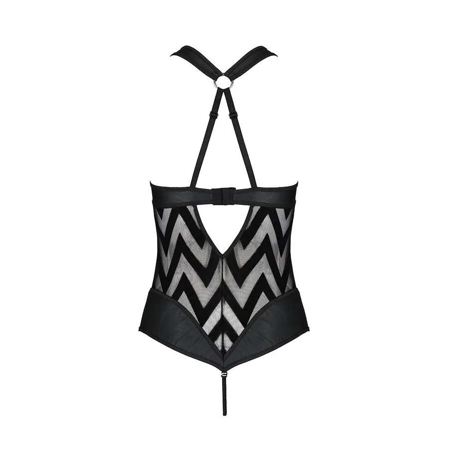 Сетчатый боди с халтером и ритмичным рисунком Passion Hima Body L/XL, black