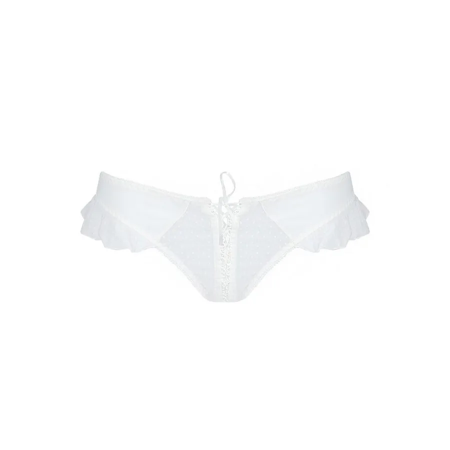 Трусики в горошек, с рюшами и шнуровкой Passion FATIN THONG L/XL, white