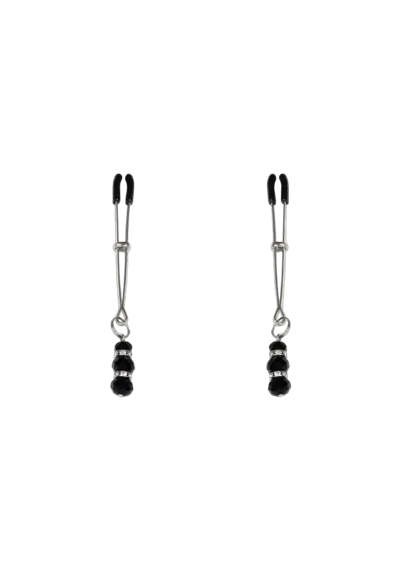 Тонкі затискачі для сосків з підвіскою Feral Feelings - Thin nipple clamps, срібло/чорний