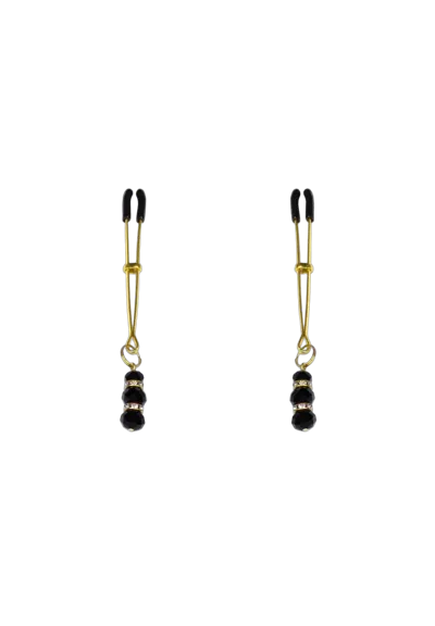Тонкі затискачі для сосків з підвіскою Feral Feelings - Thin nipple clamps, золото/чорний